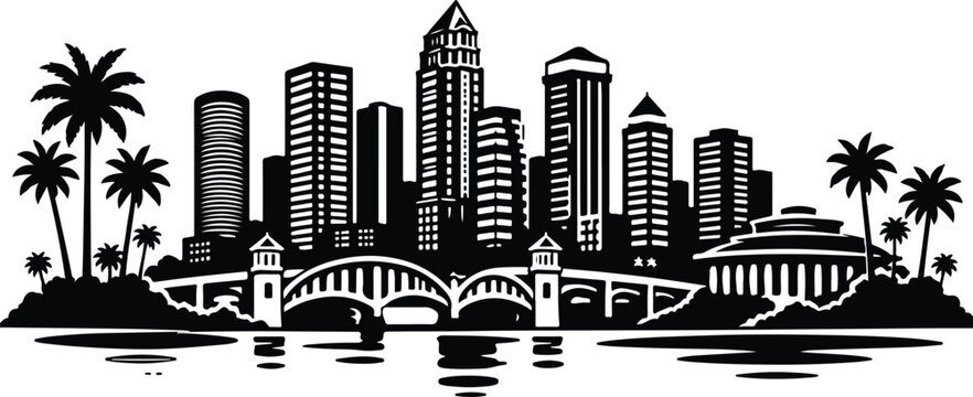 Tampa Skyline Silhouette Landscape Vector Illustration