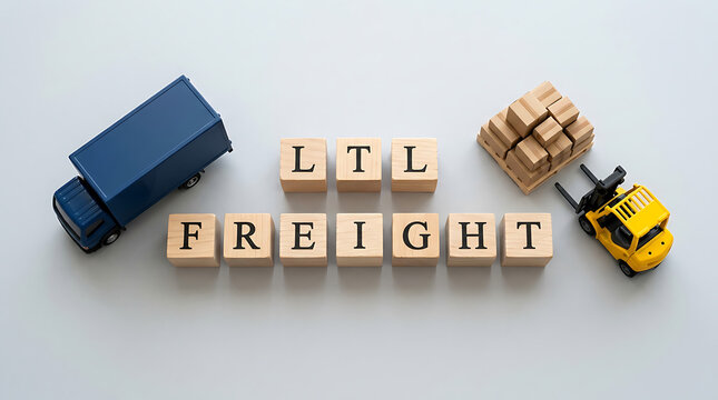 LTL Freight Shipping Concept with Wooden Blocks Truck and Forklift Logistics