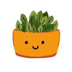 Cute smiling flower pot, kawaii doodle houseplant illustration