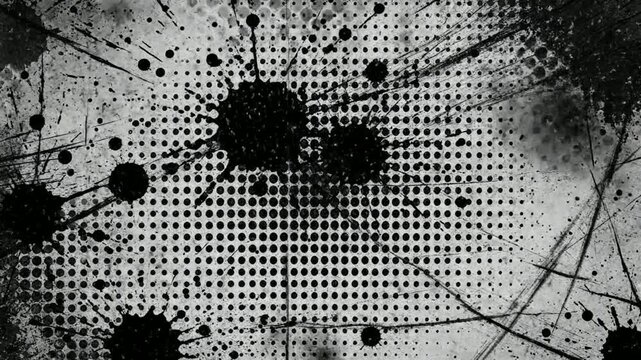 Showcasing Gritty Black and White Grunge Texture with Ink Splatter and Halftone Pattern