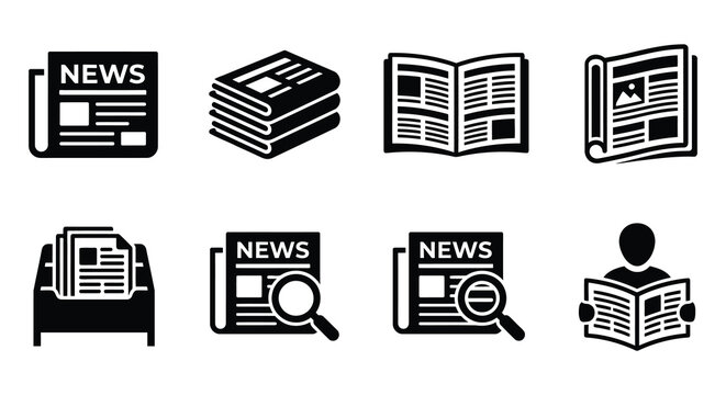 Newspaper Icons Set Black Vector Illustrations On White Background