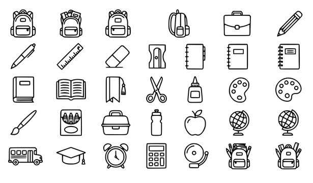 Premium school, education, stationery and learning line icons set