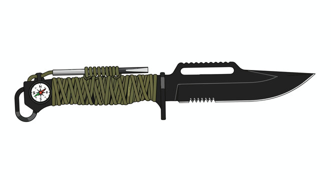 Black Steel Survival Hunting Knife with Integrated Compass Paracord Handle and Outdoor Bushcraft Gear Design