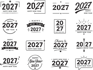 Obraz premium 2027 Happy New Year Logo Set, Black Typography Badge Illustration Collection