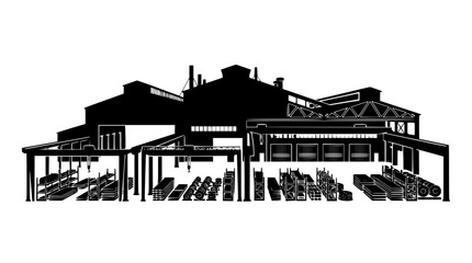 Fototapeta premium Industrial Factory and Warehouse Complex Silhouette