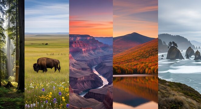 Collage of diverse American landscapes and wildlife.