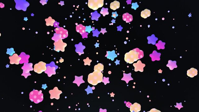 Fly through colorful stars and polka dot clouds in the dark sky animation. (loop)