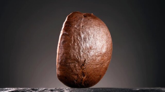 Single Coffee Bean Slowly Rotating on Its Axis in Macro Close-Up
