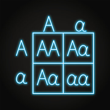Punnett square neon icon. Genetics visual grid symbol. Vector illustration.