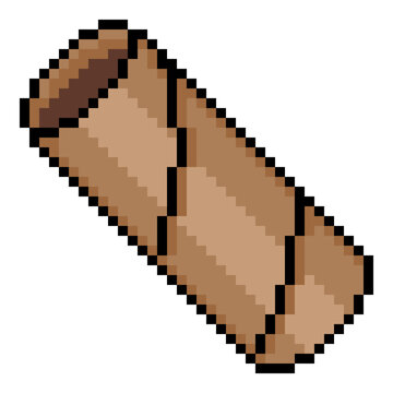 Vector Toilet Paper Cardboard Pixel Art Icon.