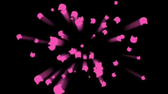 A video in which multiple cat face silhouettes shoot out like fireworks and then disappear alpha channel