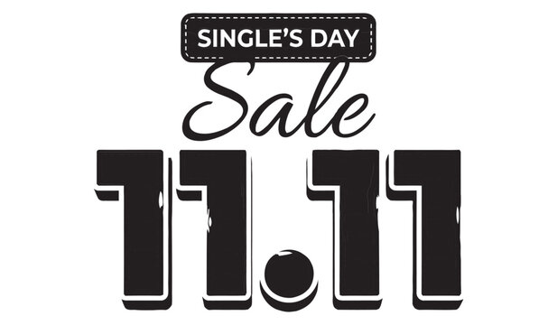 Singles Day Sale 11.11 Black and White Vector Illustration Isolated