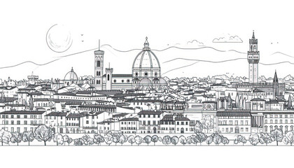 Fototapeta premium Sketchy Cityscape with Trees in Black and White