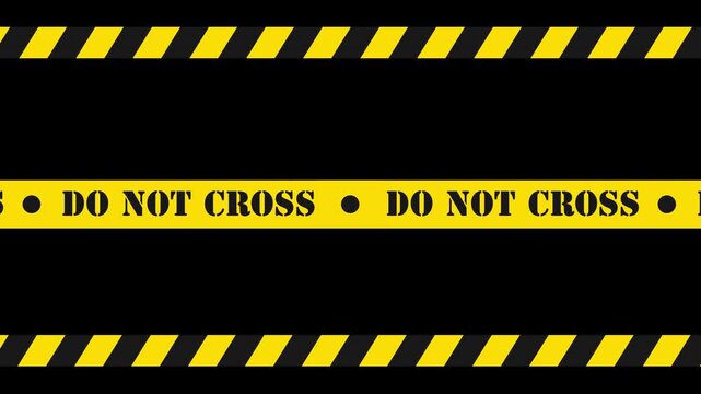 Police line motion graphic. Do not cross yellow stripe line caution moving tape warning emergency looping animation. Yellow case crime out effect transparent alpha channel.