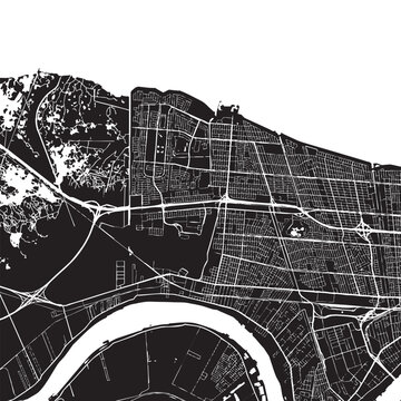 Vector Street Map of Kenner Louisiana &ndash; Black and White Minimalist City Road Map