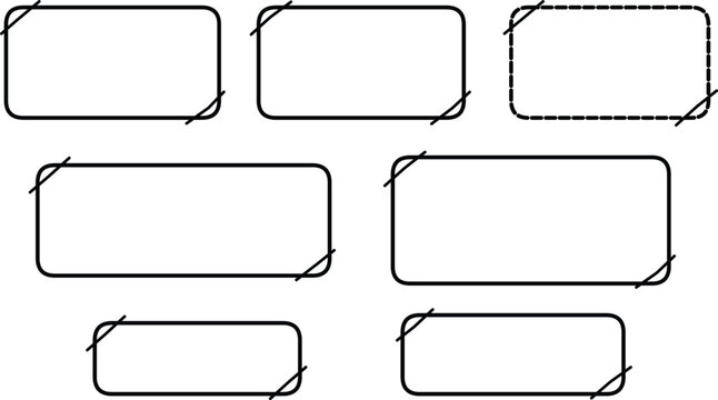 Seven rounded rectangles with corner accents on white background for design elements