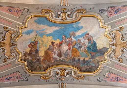 Crema - The baroque fresco of Moses Saved from the Waters in church Chiesa della Santissima Trinita by  Giuseppe Gru (1715 - 1775).