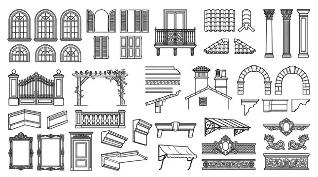 Architectural Elevation Linework CAD Blocks Vector Blueprint Drafting Set