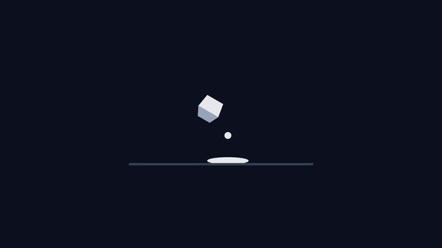 Minimalist 3 d cube floating above a line on dark animation 4k background, geometric
