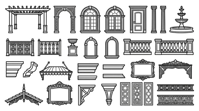 Classical Exterior Architectural CAD Block Collection with Line Art Details