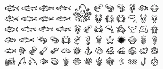 Hand-drawn Nautical Marine Life and Ocean Elements Collection © Fredik