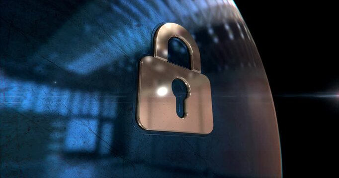 Padlock cyber security symbol 3d spectacular metal abstract concept animation