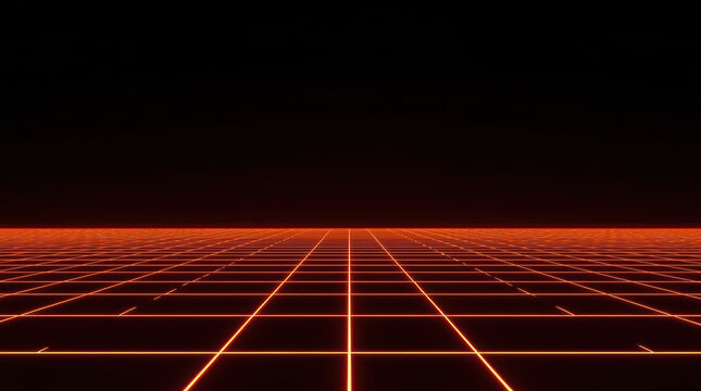 Neon grid horizon glowing perspective minimalist laser grid landscape retro futurism