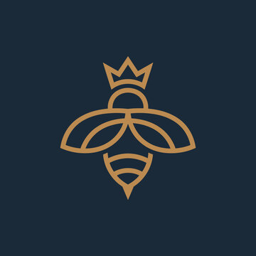 Minimalist crowned bee logo on dark background.