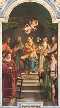 PISA, ITALY - JUNE 22, 2026: The painting of Madonna among the in the church Chiesa di San Michaele in Borgo by Baccio Lomi (1572 - 1574). 