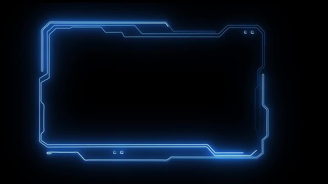 Glowing blue hud digital interface frame, futuristic cyberpunk tech border overlay for gaming and sci-fi ui