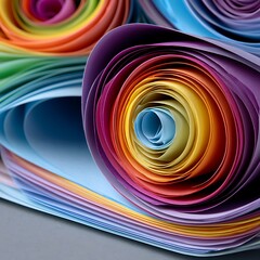 Fototapeta premium Colorful Rolled Paper Sheets in Vibrant Tones for Art, Craft, and Design Projects