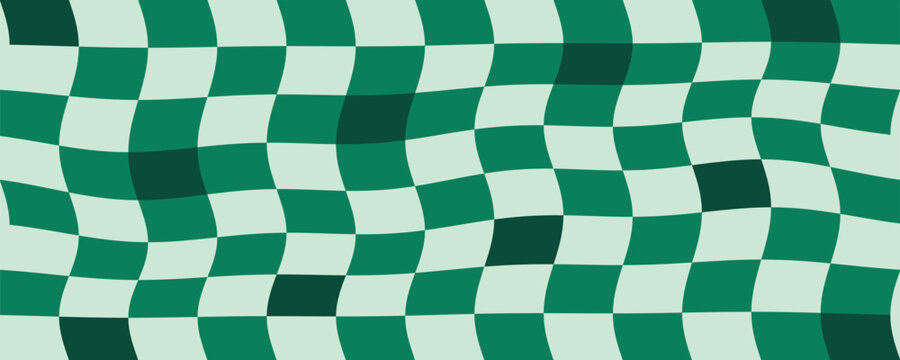 Green checkered pattern with wavy distortion for abstract background or motion graphics