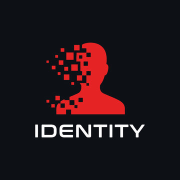 Red pixelated head profile logo identity