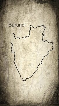 Burundi map animation vertical video drawn on a cartography paper background