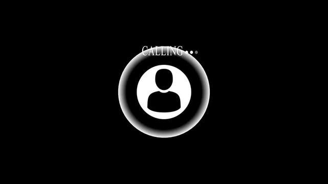 Digital calling interface animation with pulsing user and loading dots on black background, phone communication
