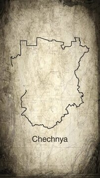 Chechnya map animation vertical video drawn on a cartography paper background