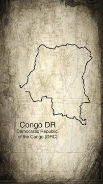 Congo DR map animation vertical video drawn on a cartography paper background