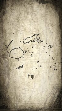 Fiji map animation vertical video drawn on a cartography paper background
