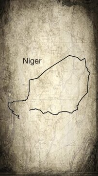 Niger map animation vertical video drawn on a cartography paper background