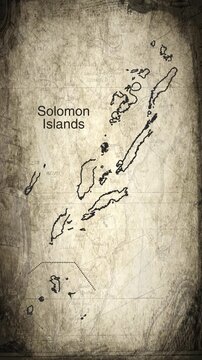 Solomon Islands map animation vertical video drawn on a cartography paper background