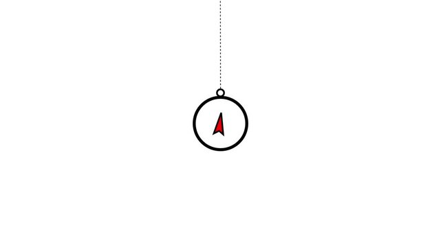 Simple Line Art Compass Icon with Red Arrow on White Background navigation direction