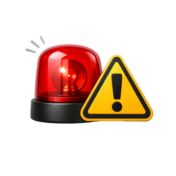 Bright red emergency siren light paired with a yellow triangular warning sign showing a bold black exclamation mark icon symbol