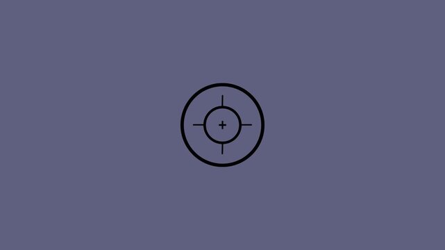 Black crosshair target symbol with plus sign in center on muted purple background reticle scope