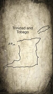 Trinidad and Tobago map animation vertical video drawn on a cartography paper background