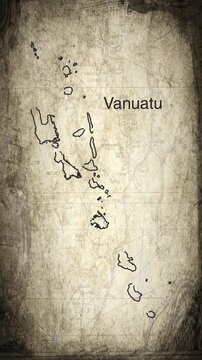 Vanuatu map animation vertical video drawn on a cartography paper background