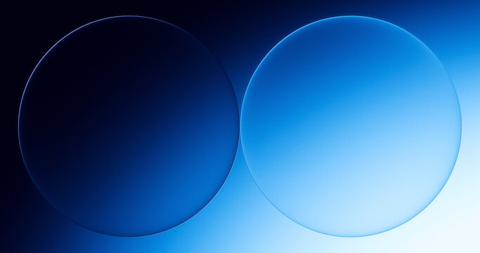 Two transparent glass spheres overlap on a blue gradient background