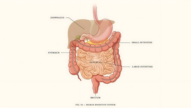  Human Digestive System Anatomy Illustration Showing Stomach Liver Intestines