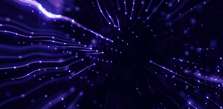 Glowing purple lines represent an artificial intelligence