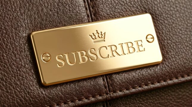 Golden plaque gleams against rich brown leather