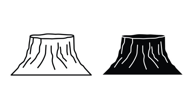 Tree stump icon set, vector illustration of a cut tree trunk, simple outline and silhouette style, isolated on white background